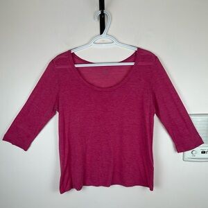 Eileen Fisher Women’s Silk/Cotton Scoop Neck 3/4 Sleeve Top Pink/Red Lightweight
